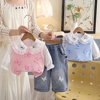 Ensemble gilet et pull décontracté en coton anti-plis à manches longues avec fermeture éclair pour bébé fille, collection printemps-automne