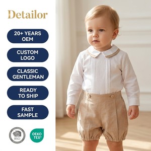 Bộ quần áo trẻ em sơ sinh chất liệu cotton cao cấp bán buôn, áo sơ mi dài tay xếp ly, quần đùi, thời trang thiết kế trẻ em, bộ vest lịch lãm - Product Image 1