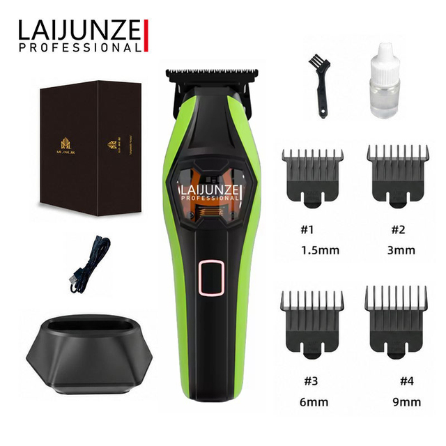 13000RPM Professional Men's Cordless Hair Trimmer 2000mAh DLC T-Blade Zero Gapped LED Display English Barber Clippers Household