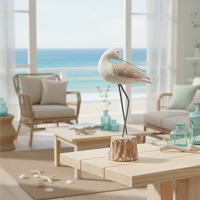 Figurine d'oiseau côtier en résine faite à la main, style bois flotté nautique, sculpture aquatique sur base en bois, décoration pour maison de plage