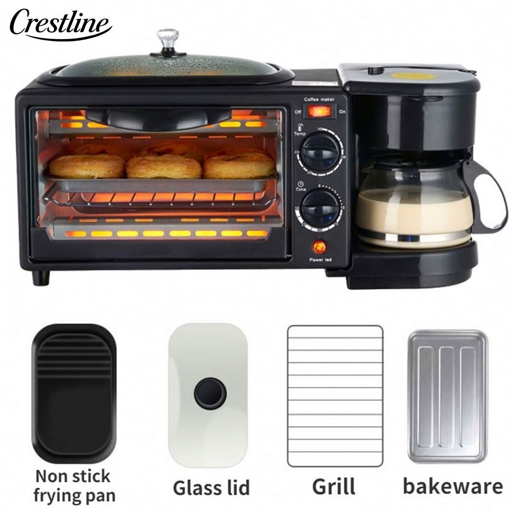 3-in-1 Household Electric Breakfast Maker with Frying Pan Sandwich Oven Coffee Maker Small Kitchen Appliance for Toaster Use