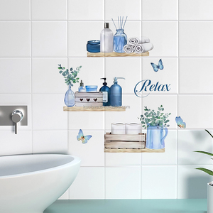 Vase de plantes papillon bleu autocollant mural <span class=keywords><strong>porte</strong></span> en verre de toilette papier peint décoratif autocollant mural autocollant mural étanche - Product Image 2