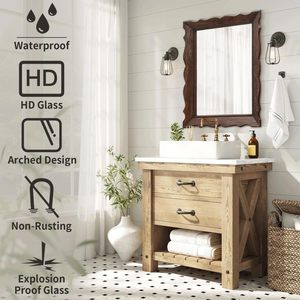 Specchio da Parete con Cornice in Legno Rustico Marrone Scuro 32"x24", da Appendere Verticale o Orizzontale, per Bagno e Arredamento Casa - Product Image 3