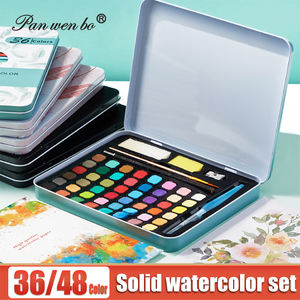 Peinture <span class=keywords><strong>aquarelle</strong></span> solide concentrée Panwenbo 36/48 couleurs, soluble dans l'eau, pour l'ombrage, en boîte métallique, pigments solides - Product Image 1