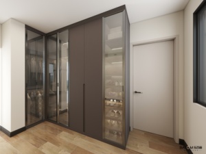 ตู้เสื้อผ้าหรูหราคุณภาพสูงแบบสั่งทำพิเศษ ตู้เสื้อผ้าแบบวอล์คอินทันสมัย วัสดุไม้เนื้อแข็งและประตูกระจก พร้อมตัวจัดระเบียบ - Product Image 4