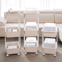 Chariot de rangement à 2 niveaux Plafarm 2e génération Cocomaam, avec couvercle, anti-poussière, en plastique et acier, mobile, design moderne et fonctionnel, pour la maison