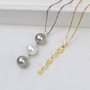 Pendentif en bois tendance en argent S925 avec 3 perles, accessoires de bricolage, tête de pendentif 8-9 à suspendre avec plateau vide semi-fin pour la fabrication de bijoux - Product Image 1