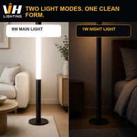 Lampe de sol télescopique en aluminium avec tube LED COB 2700K-6500K, gradation tactile 9W+1W pour projets intérieurs