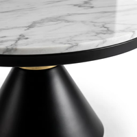 Ensemble de tables basses modernes en pierre frittée avec base en métal noir et accents dorés, 2 tables gigognes rondes pour salon