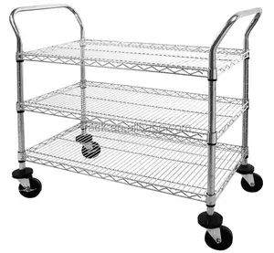 รถเข็นลวด3ชั้นเคลื่อนย้ายได้มีล้อโลหะโครเมี่ยม - Product Image 1