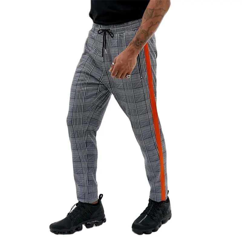 KY heritage print and side stripe grey Drawstring waistband Zipped side pockets cotton casual trousers for men pants