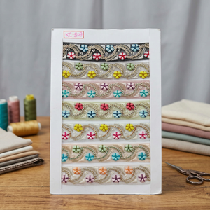 Ruban de dentelle en filet brodé floral multicolore avec bordure en fil métallique fantaisie pour Kurti, Saree, Dupatta et vêtements – Vente en gros - Product Image 3