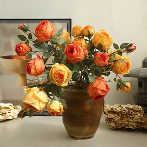 Floristería Rosas de seda Naranja Flores artificiales para el hogar Hotel Cafetería - Product Image 1
