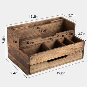Combohome Retro Dark Brown gỗ bàn tổ chức với ngăn kéo, tập tin cổ điển lưu trữ Box bin cho vật tư văn phòng Tabletop chủ