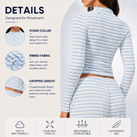 Nouvelle veste courte zippée rayée pour femme 2026, à manches longues, coupe ajustée, extensible, pour le yoga, le fitness et les activités sportives