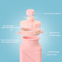 Bouteille de sport pliable personnalisable avec logo, anti-fuite, sans BPA, grande capacité, en silicone avec couvercle en PP, portable pour l'extérieur