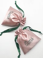 Sac à cordon en satin personnalisé avec logo pour extensions, pochette à cordon en soie, sac de rangement pour bijoux, sac cadeau avec logo imprimé personnalisé