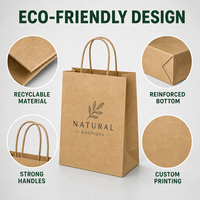 Sacs en papier kraft recyclables avec poignées, logo personnalisé, pour la vente à emporter et les courses