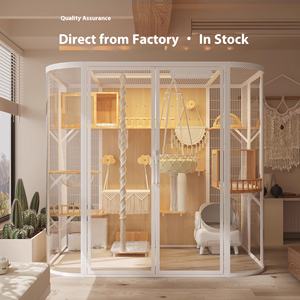 Gabinete para Mascotas <span class=keywords><strong>de</strong></span> Lujo Personalizable con Marco <span class=keywords><strong>de</strong></span> Acero al Carbono, Tablero <span class=keywords><strong>de</strong></span> Madera <span class=keywords><strong>de</strong></span> Caucho y Vidrio Templado, Casa para Gatos con Gran Espacio - Product Image 1