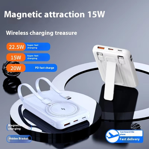 Mini banco de energía magnético inalámbrico de 10000mAh de carga súper rápida de fábrica, cargador portátil, Cable de carga incorporado - Product Image 2