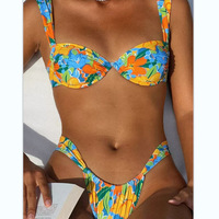 Dames bikini set met print, beugelbeha, brede bandjes en gerimpelde onderkant voor zwemkleding & strandkleding