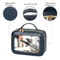 Sac de maquillage personnalisé ODM avec logo, trousse de toilette transparente en PVC, pochette de voyage cosmétique imperméable avec fermeture éclair, rangement portable pour cosmétiques