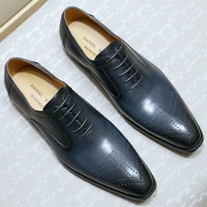 High-quality Classic Full-grain Oxford Leather Men's Lace-up Handcrafted Formal Business <b>Shoes</b> Square Toe Breathable <b>Height</b> - Product Image 1