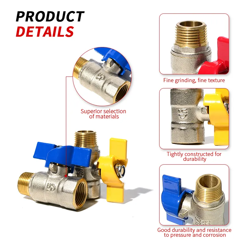 Small Body Butterfly Handle Ball Valve Mechanical Parts 3 Way Copper Ball Valve Manual Shut Off