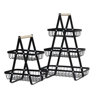 2/3-Tier Detachable Metal Kitchen Storage Rack Fruit Basket Handle Shop Cafe Bread Food Display <b>Stand</b> <b>Vegetable</b> Drain Storage - Product Image 6