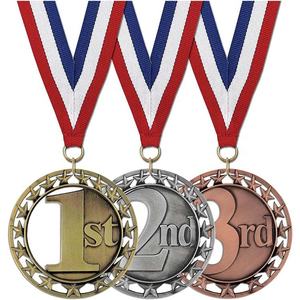 Vincitore premi 1 ° 2 ° medaglie sportive oro argento bronzo con nastri collo - Product Image 6