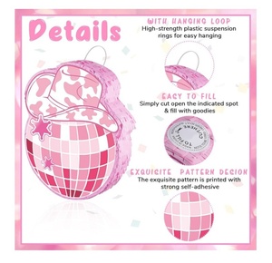 พินาต้าธีมคาวบอยสีชมพู DAMAI พร้อมไม้ปิดตา คอนเฟตติ อุปกรณ์ถ่ายรูป ที่ใส่ขนม ของตกแต่งงานปาร์ตี้ - Product Image 6