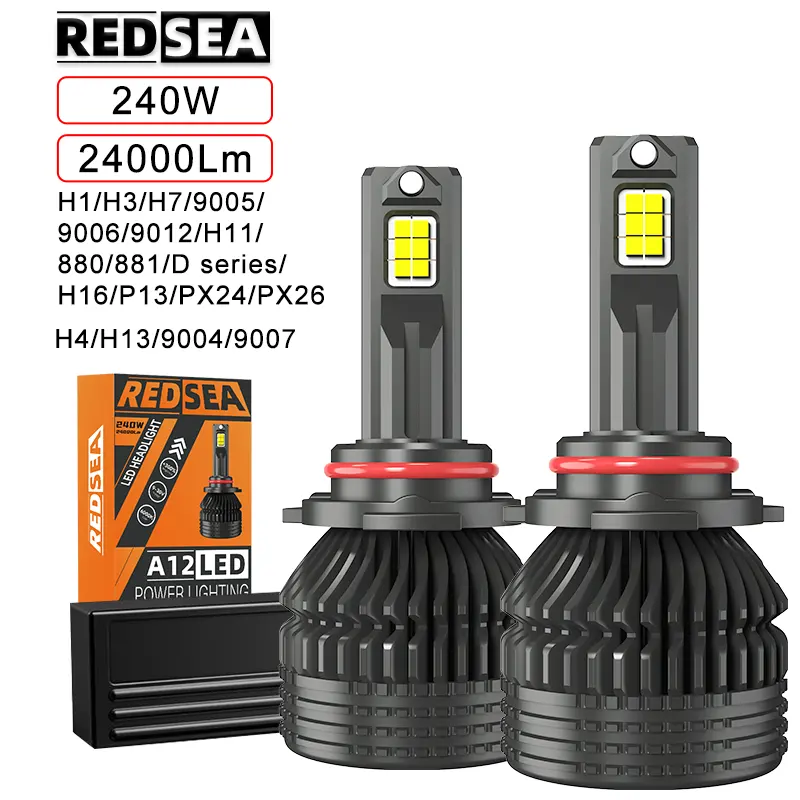 REDSEA 240W Car L12 en yüksek güç H4 H11 9005 9006 LED far ampulü toptan Pice oto H1 H3 H7 araba için Led far