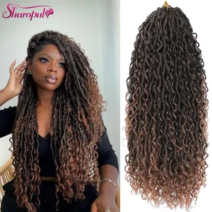 SHAROPUL ombre brown Curly Faux river Locs Crochet Hair Pre-looped Goddess Locs Crochet Hair Synthetic Braids Hair Extensions