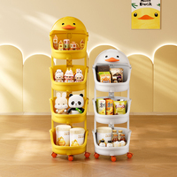Chariot de rangement moderne et écologique pour enfants, motif canard mignon, à quatre niveaux, en plastique, avec roulettes, pour jouets et articles ménagers
