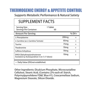 Tabletas Termogénicas Personalizadas para Quemar Grasa, L-Fenilalanina, 60 Unidades, Control del Hambre en Adultos, Apoyo al Metabolismo Muscular Magro, Energía - Product Image 2