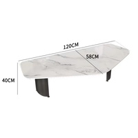 SWT Ensemble de table basse en pierre de roche dorée de luxe moderne Table basse ovale en marbre pour le salon
