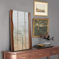 Tanmicoshomy 20x28 Inch Asymmetrical Live Edge Wood Framed Rectangle Mirror for Bathroom Bedroom Living Room or Entryway