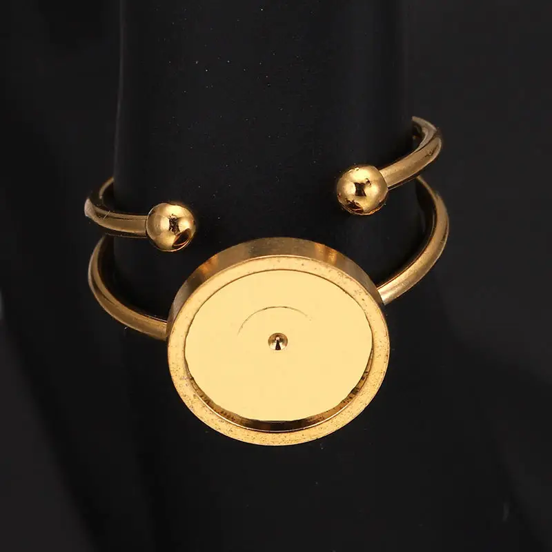 Hoyo or acier inoxydable réglable anneau paramètres Base vierge 8/10/12mm Cabochons boutons anneau lunettes bijoux fabrication fournitures