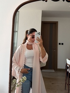 Hafizah Nova Abaya Rosa de Chiffon Aberta com Renda Casual Modesta Dubai Muçulmana Feminina Kimono Cardigã Atacado - Product Image 3