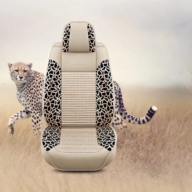 Almofada de couro para assento de carro, novo modelo de protetor de costas com estampa de leopardo, capa de couro para assentos de carro