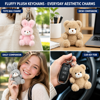 Mini porte-clés lapin mignon, ours en peluche doux, jouets de type animal en peluche, breloque de sac, pendentif de sac à dos pour enfants, filles, étudiants, cadeaux