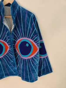 Handcrafted Suzani <b>Eye</b> Jacket Vintage Style Embroidered Boho Coat Artisan Statement Wear women's velvet jacket suzani jacket - Product Image 3