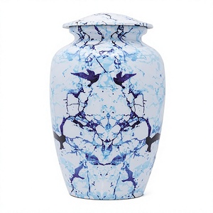 Urne funéraire en céramique blanche avec motif marbré bleu et motif oiseau, souvenir commémoratif pour adulte, pour cendres sacrées des défunts - Product Image 1
