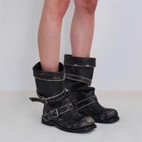 Bottes mi-mollet style Zhang Yuanying à boucle de ceinture, talon épais, effet vieilli, vintage, style coréen, bottes de travail de niche