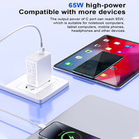Chargeur rapide GaN PD 65W Prise UK/US/EU/AU Port USB C Chargeur de téléphone portable Type C Adaptateur de chargeur mural pour ordinateur portable tablette