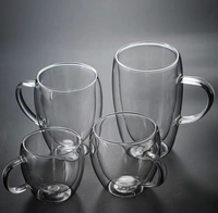 Juego de 2 Vasos de Vidrio de Doble Pared de Borosilicato de Alta Calidad de 8oz, 12oz y 15oz para Té o Café