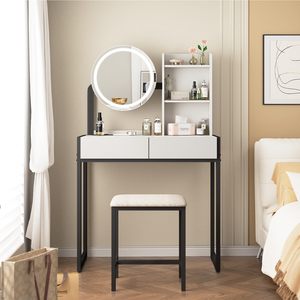 Modern <b>Small</b> Vanity Desk with LED Mirror and 3 Lighting Modes Makeup <b>Table</b> for Living Room & Hotel Use - Product Image 4