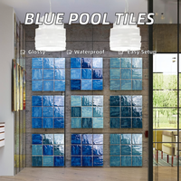 Carreaux de mosaïque en céramique bleus en stock 97 mm, autocollants, pour sol de piscine, mur intérieur, résistants à l'eau, installation facile, pour piscine et cuisine