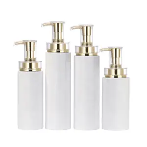 White round empty airless lotion container small eco friendly 300ml mini lotion luxury shampoo bottle pack with gold pump