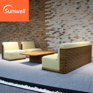 Sofá de Alta Gama, Cómodo, de Madera Maciza de Teca, Banco de Sofá para Jardín, <span class=keywords><strong>Exterior</strong></span>, Villa, Hotel, Salón, Juego de Sofás Cama con Mesa de Centro - Product Image 4